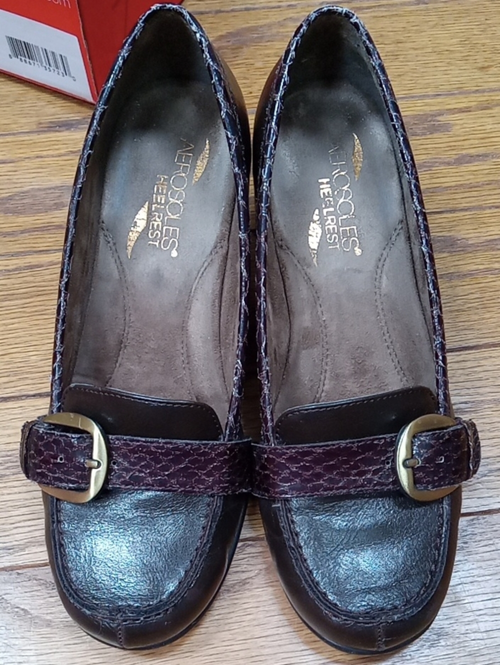 Aerosoles Heel Rest Marianne Brown Buckle Loafer Pumps Block Heel Size 6